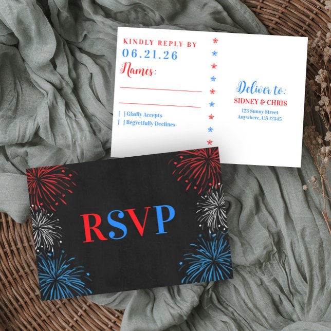 Cartão RSVP Red White & I Do 4th of July Wedding RSV (Criador carregado)