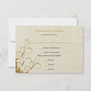 Cartão RSVP Redemoinhos Ornamentados com Brilho Dourado e Crem