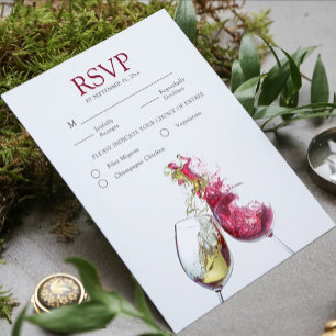 Cartão RSVP Refeição de Casamento de Dança de Vinho Vermelh