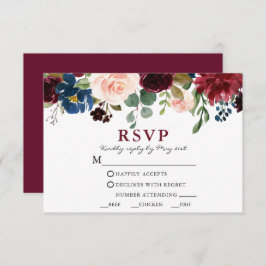 Cartão RSVP Refeição De Casamento Elegante Floral Da Watercolo