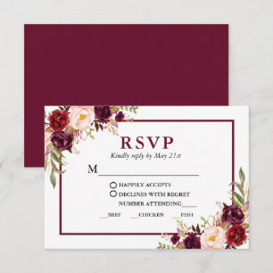 Cartão RSVP Refeição De Casamento Floral Moderna