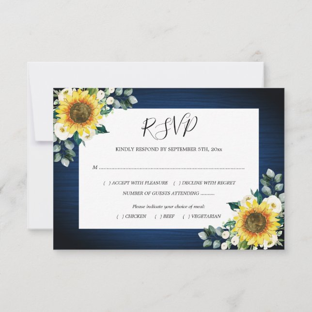 Cartão RSVP Refeição de Casamento Geométrico Marinho Azul Flor (Verso)