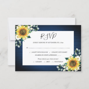 Cartão RSVP Refeição de Casamento Geométrico Marinho Azul Flor