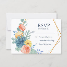 Cartão RSVP Refeição De Casamento Macaron Suculente E Floral E
