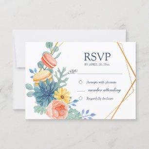 Cartão RSVP Refeição De Casamento Macaron Suculente E Floral E