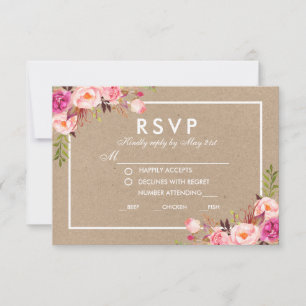 Cartão RSVP Refeição floral do casamento da aguarela