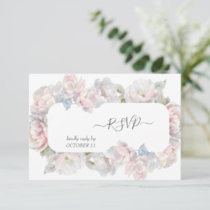 Cartão RSVP Refeição Romântica De Casamento Floral Peony Blush
