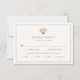 Cartão RSVP Refeição Simples de Casamento na Praia com Tons de