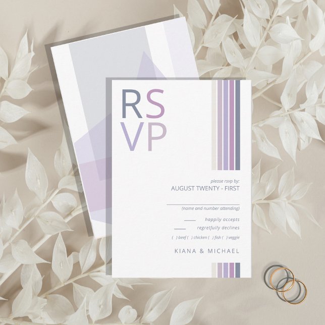 Cartão RSVP Refined Lines Geometric Wedding Violet ID983 (Criador carregado)
