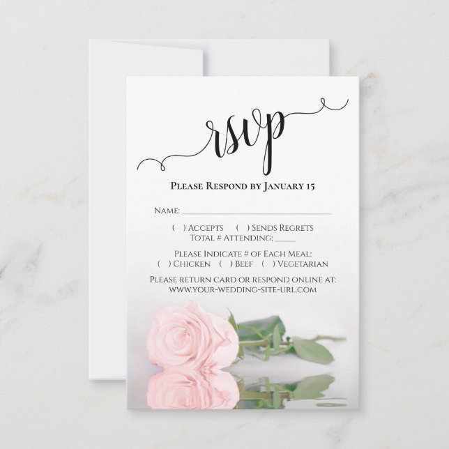 Cartão RSVP Refletindo Casamento Elegante Rosa Rosa Cor-de-Ros (Frente)