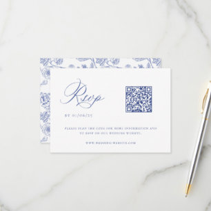 Cartão RSVP Regency Blue Chinoiserie Casamento QR Code
