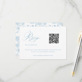 Cartão RSVP Regency Light Blue Chinoiserie Casamento QR Code