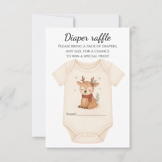 Cartão RSVP Reindeer Baby Shower Diaper Raffle (Frente)