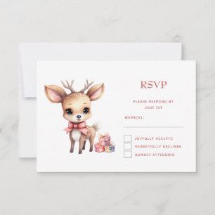 Cartão RSVP Reindeer de Natal bonito com presentes de Natal