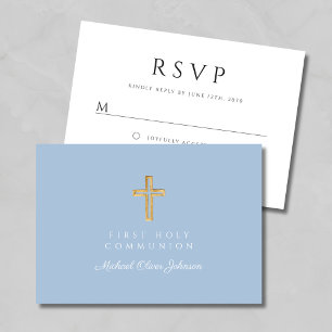 Cartão RSVP Religião Cross Baby Blue Boy Primeira Comunhão