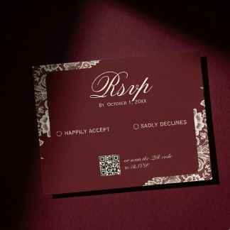 Cartão RSVP Renda Borgonha Casamento Romântico Vintage