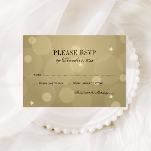 Cartão RSVP Réplica Elegante em Champagne Dourado e Bokeh Pret