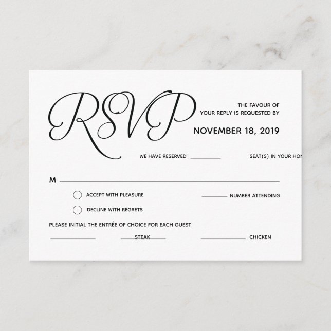 Cartão RSVP (reposta) de Casamento Clássico Elegan (Frente)