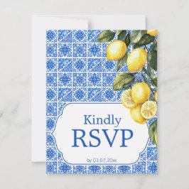 Cartão RSVP 🌈 Requerimento dietético + QR Azul & Limone Roman