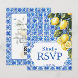 Cartão RSVP 🌈 Requerimento dietético + QR Azul & Limone Roman
