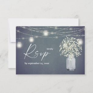 Cartão RSVP Respiração do bebê, BG Chalk & String Lights com R