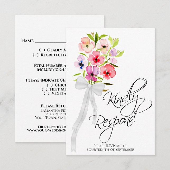 Cartão RSVP Responda gentilmente ao casamento do Buquê Pansy W (Frente/Verso)