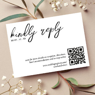 Cartão RSVP Responda gentilmente ao Código QR Simple White Wed