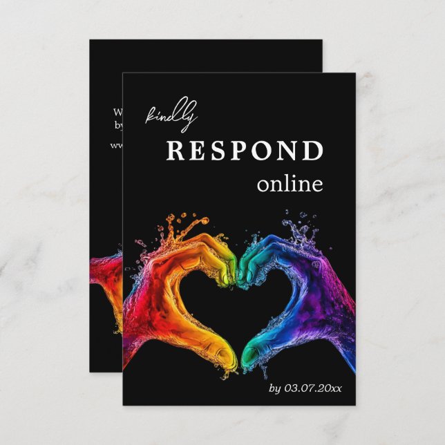 Cartão RSVP 🌈 ❤️ Responder ao casamento do Coração do Orgulho (Frente/Verso)