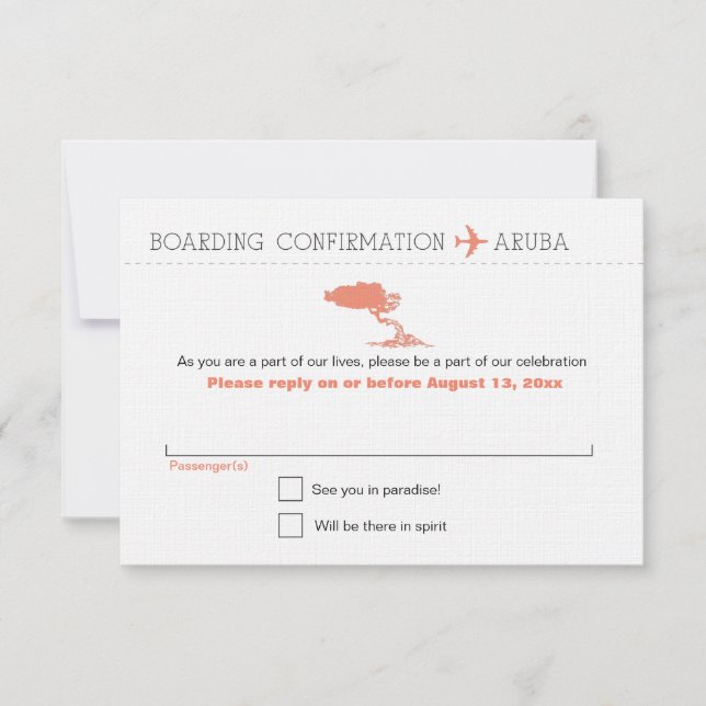 Cartão RSVP Responder ao Passagem de Embarque para Aruba (Frente)