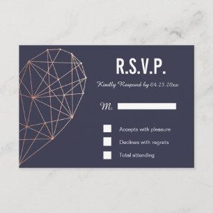 Cartão RSVP Resposta Rosa Geométrico Dourado