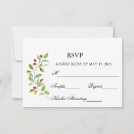 Cartão RSVP Respostas de Casamento de Berries Rosa e Folhagem 