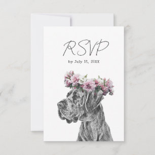 Cartão RSVP Retrato de Cão Casamento Negro e Branco