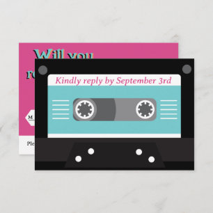 Cartão RSVP Retro 70s Music Cassette Fape Groovy Fuchsia Diver