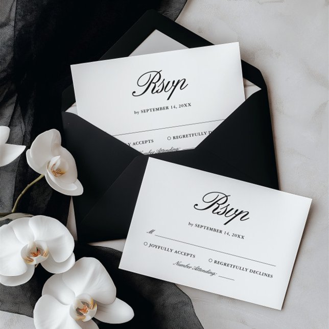 Cartão RSVP Retro Black & White Elegant Wedding (Retro Black & White Elegant Wedding RSVP Card)