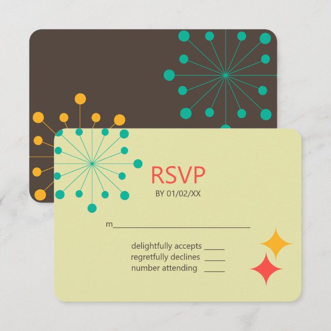 Cartão RSVP Retro Colorido Moderno Geométrico (Frente/Verso)