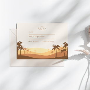 Cartão RSVP Retro Desert Sunset Wedding