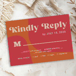 Cartão RSVP Retro groovy orange red bold typography wedding