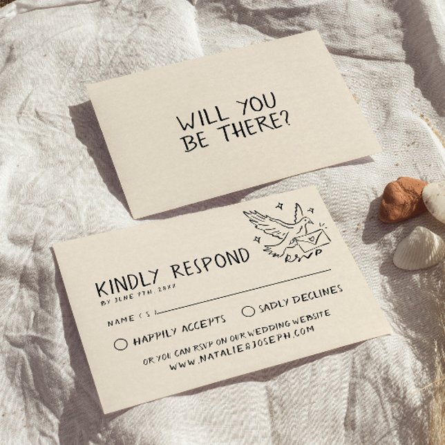 Cartão RSVP Retrô Ilustrado Manuscrito Quirky Wedding (Criador carregado)