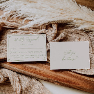 Cartão RSVP Retro Olive Green Hand Written Drawn Wedding