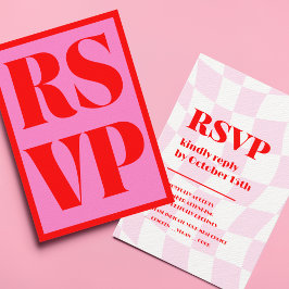 Cartão RSVP Retro Pink Red Pattern Bold Typography Wedding