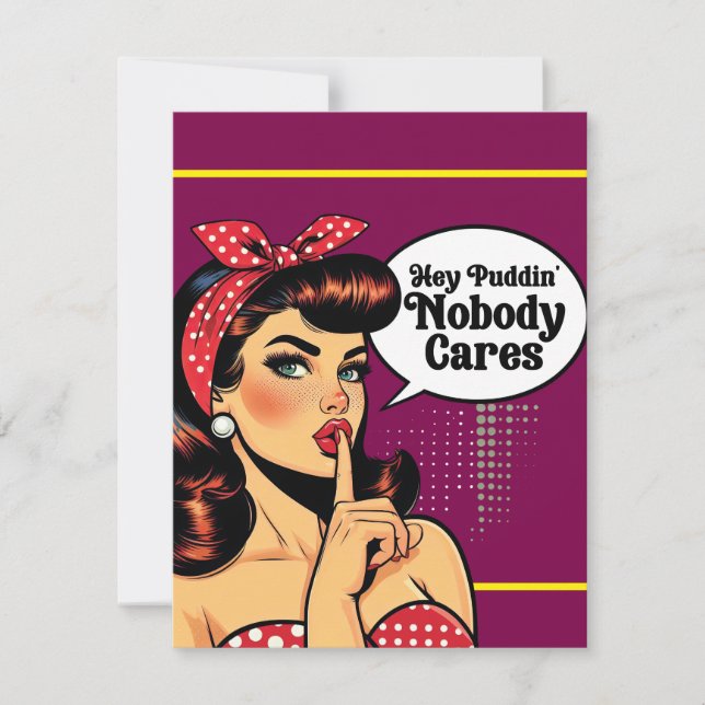 Cartão RSVP Retro Pinup_ Ei Pudim (Frente)