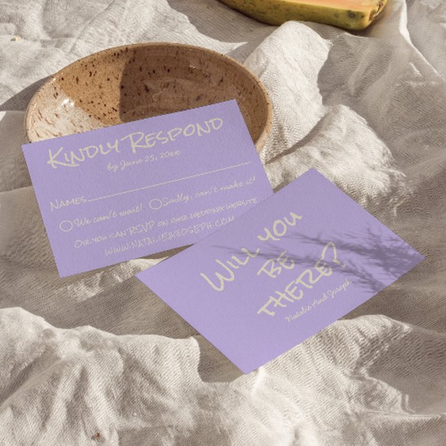 Cartão RSVP Retro Purple Colorful Pastel Whimsical Wedding (Criador carregado)