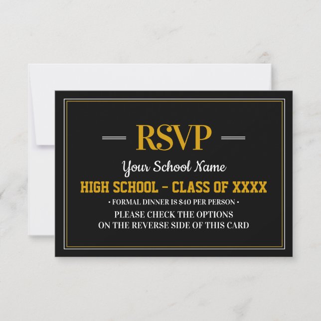 Cartão RSVP Reunião de Classe Formal Elegante (Frente)