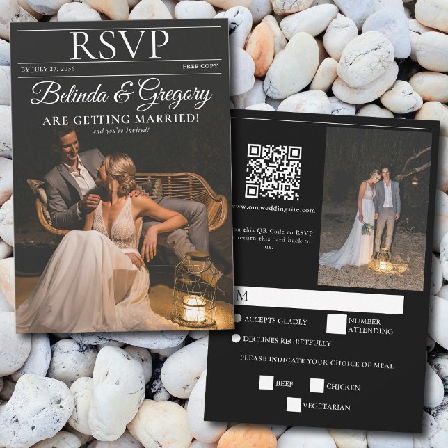 Cartão RSVP Revista Editorial Fotos Casamento (Magazine Editorial Newspaper Photos Wedding RSVP Card)