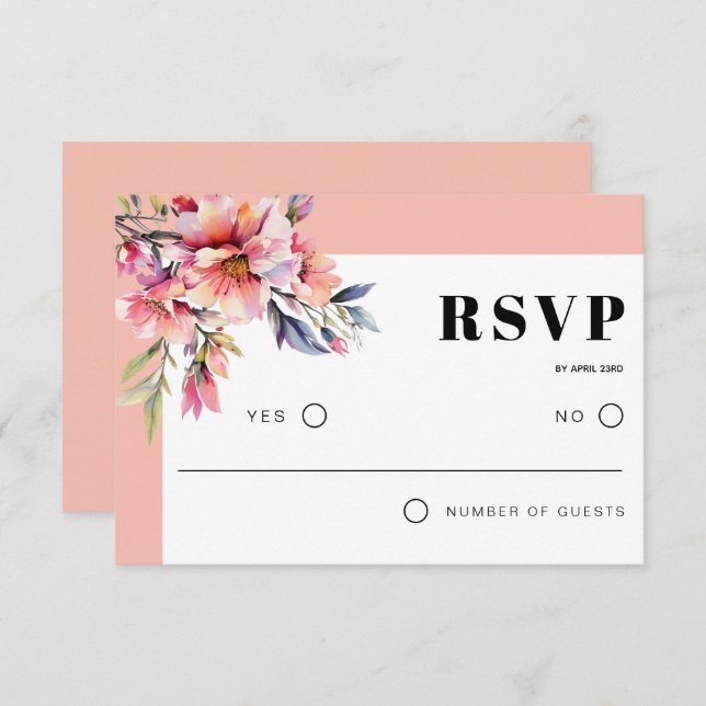 Cartão RSVP Rhododendron branch and peach pink flowers wedding (Frente/Verso)