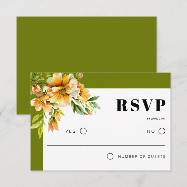Cartão RSVP Rhododendron branch, orange yellow flowers wedding (Frente/Verso)