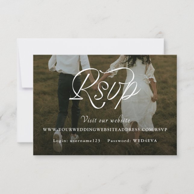 Cartão RSVP Ribbon Script Minimalist Wedding Photo (Frente)
