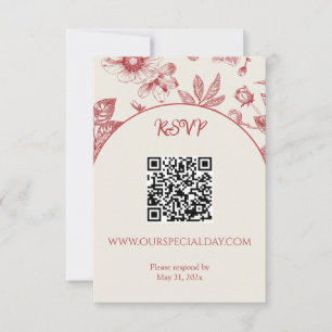Cartão RSVP Rich Red French Floral Toile Floral Código QR