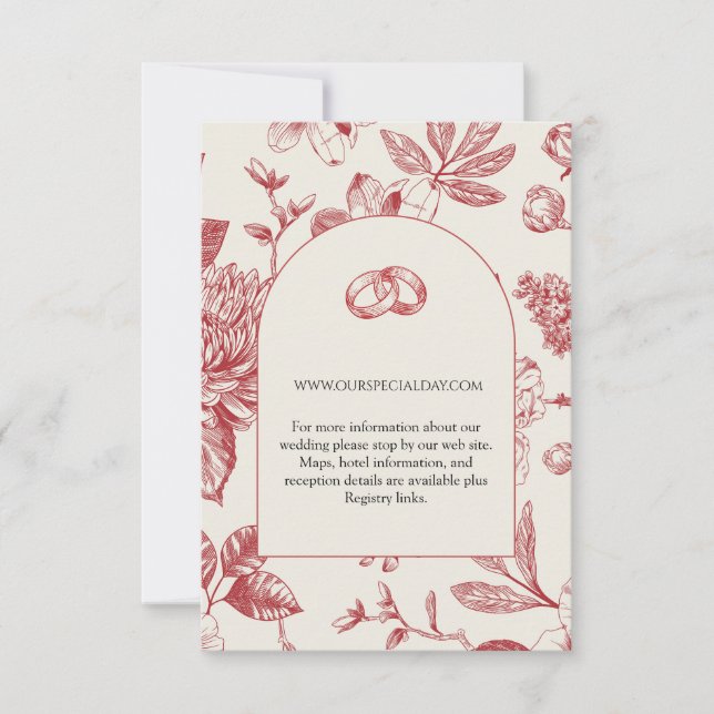 Cartão RSVP Rich Red French Floral Toile Floral Enclosure Card (Frente)