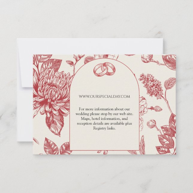 Cartão RSVP Rich Red French Floral Toile Floral Enclosure Card (Frente)
